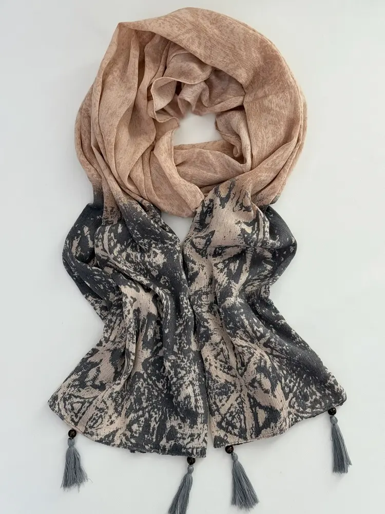 شال نخی چاپی حاشیه دار